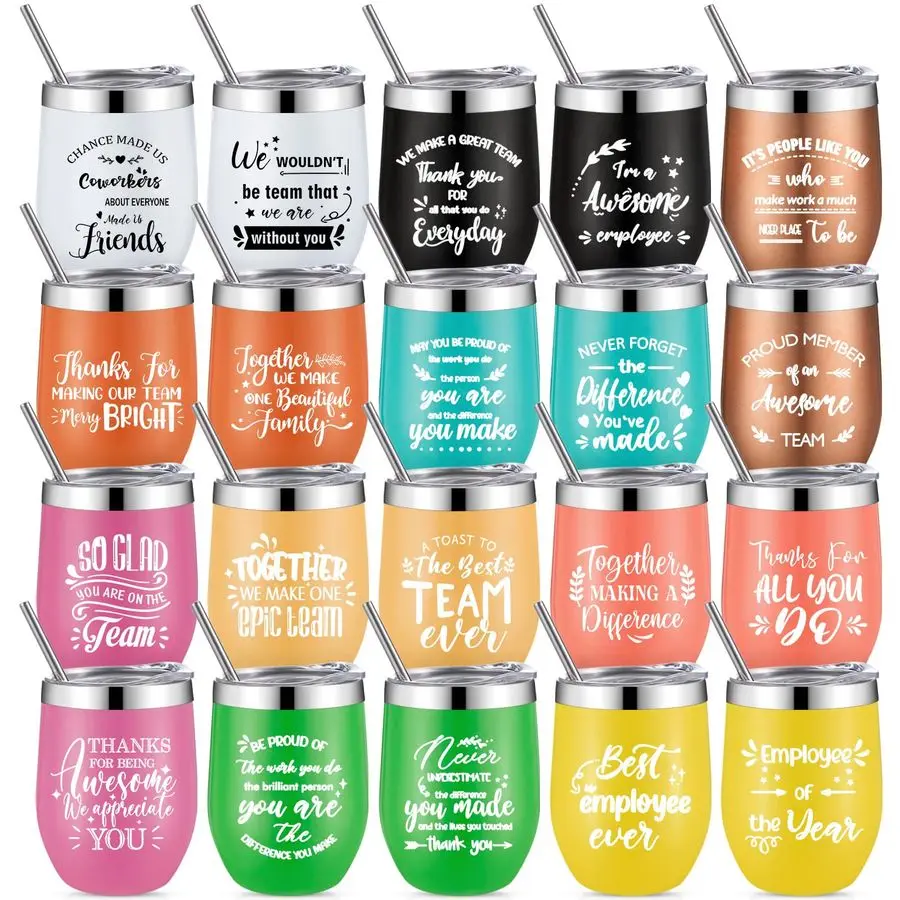 

20 Pcs 12 Oz Employee Appreciation Gift Best Team Ever Wine Tumbler Stainless Steel Insulated Mug with Lid and Straw Team Gift f