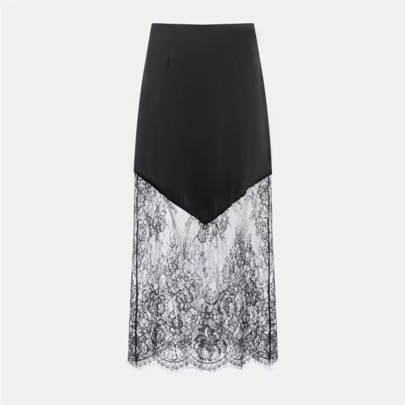 

HipSeam Spring Summer Women Satin Lace Skirt Casual Women's Side Zip Lady Skirts Fashion Female Elegant Chic Skirts