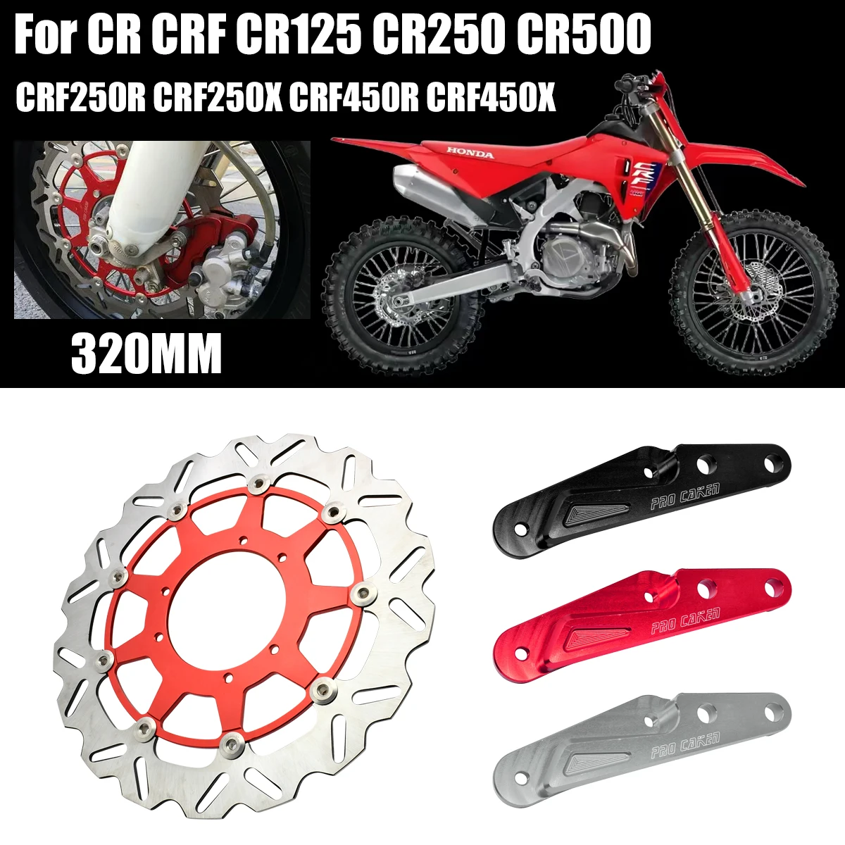 

320MM Oversize Front Floating Brake Disc Rotor For CR CRF CR125 CR250 CR500 CRF250R CRF250X CRF450R CRF450X Motocross Enduro