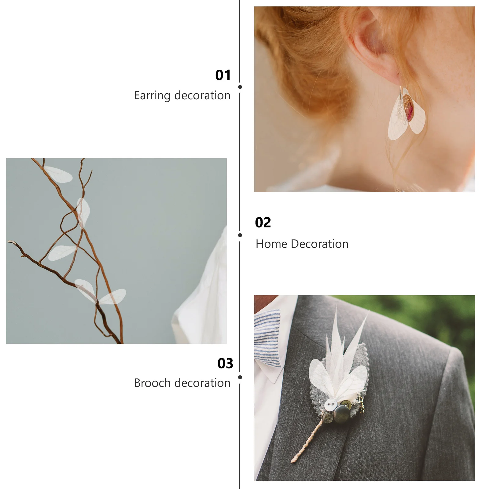 

20pcs White Dragonfly Wing Pendants DIY Earring Supplies Decor Accessories Lightweight Craft Materials Simulated Jewelry
