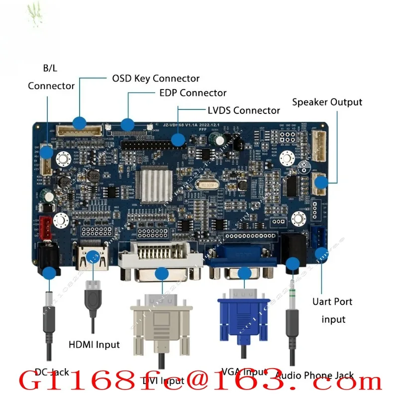 MI/VGA/DVI/DP Input LVDS/EDP Interface 1920 X1200 Thin Film Transistor LCD Controller Board Advertising Driver Board