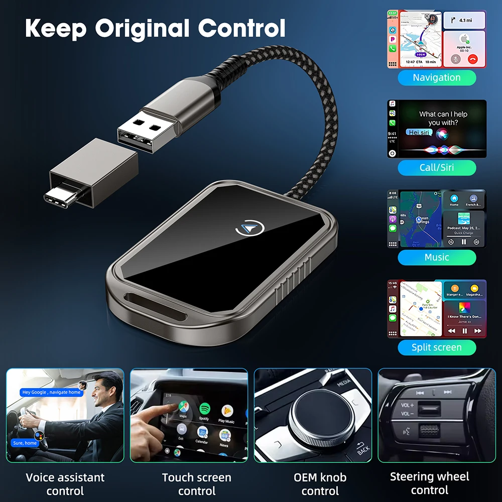 2 in 1 Wired to Wireless Carplay Android Auto Mini Box Dongle Wireless Carplay Adapter For Toyota Mazda Chevrolet Ford Hyundai