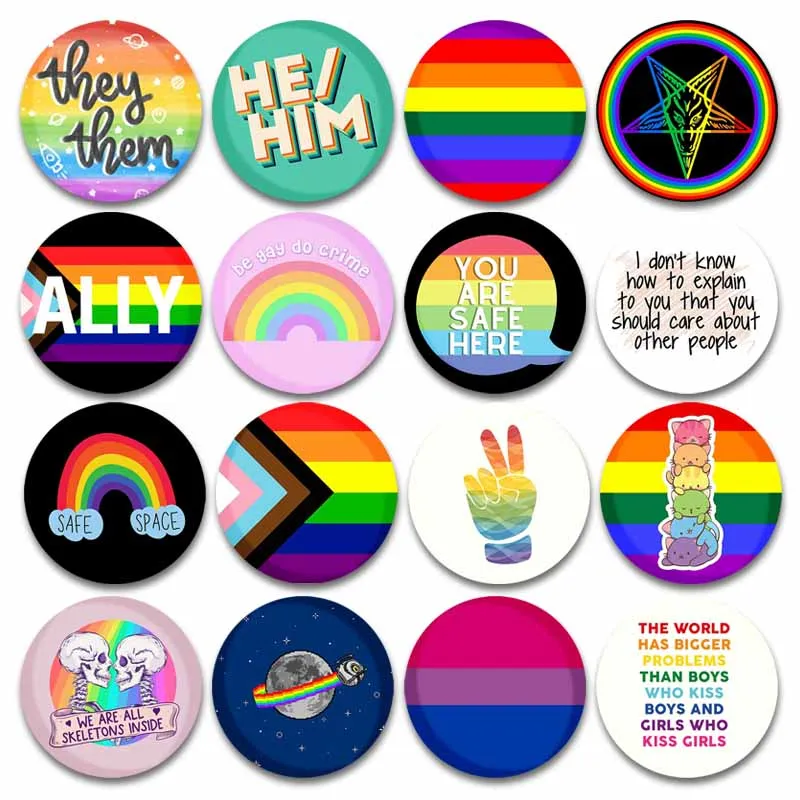 Creative LGBT Flag Rainbow Heart Button Pins Handmade Tinplate Round Brooch Peace and Love Pride Badge Jewelry Gifts for Friend