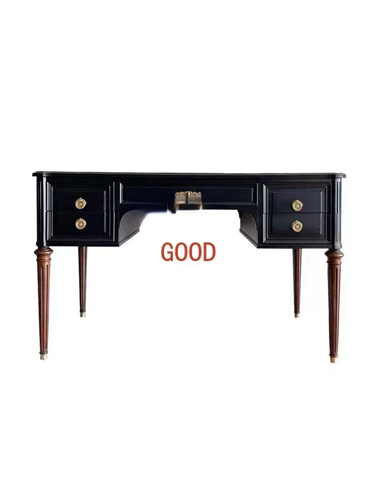Style Solid Wood Desk French Retro Solid Wood Computer Desk Home Black Rectangular Integrated Table