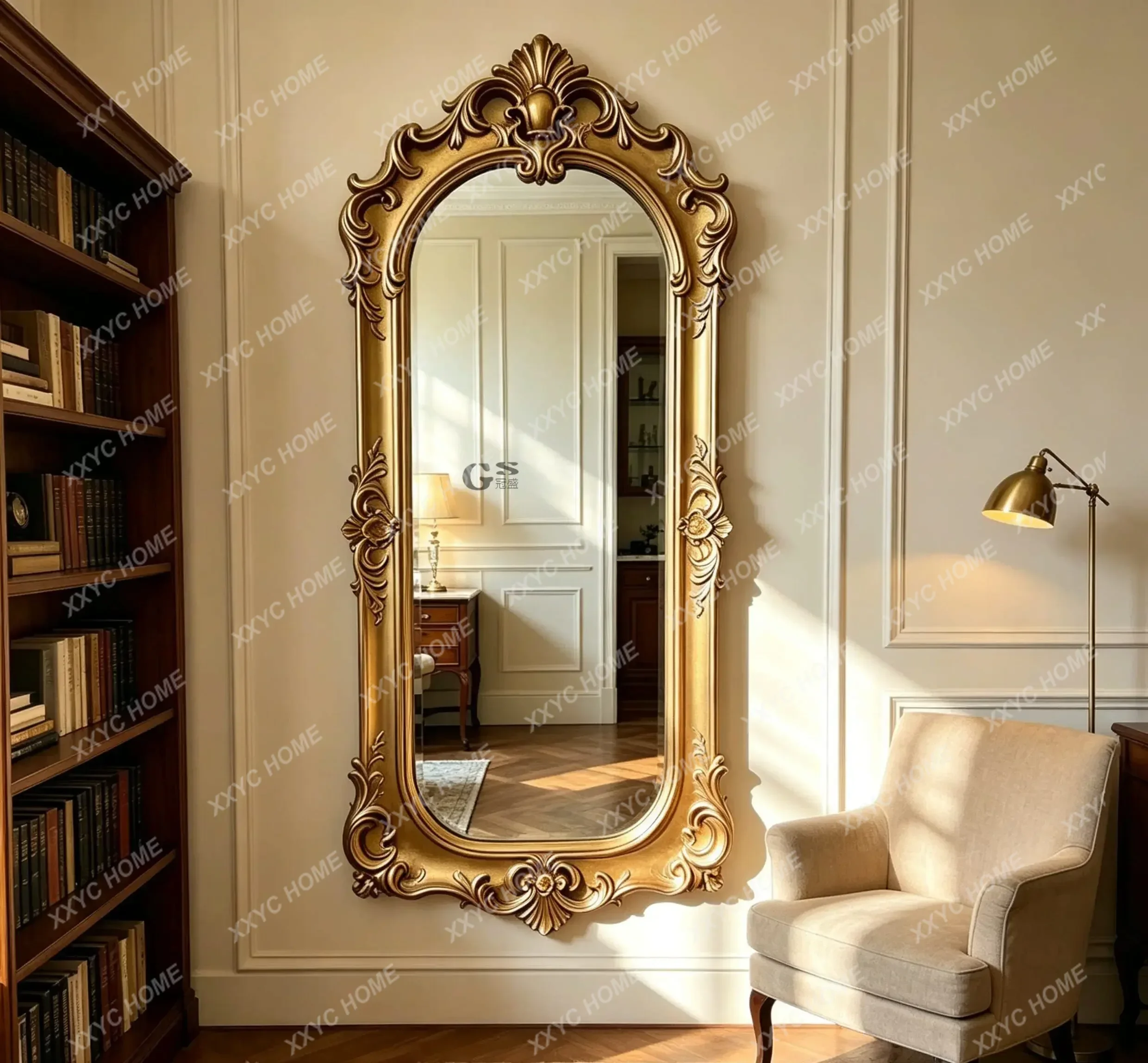 CXDZ   retro carved whole body, wall-mounted bedroom dressing mirror European style, floor-to-ceiling mirror cloakroom fitt