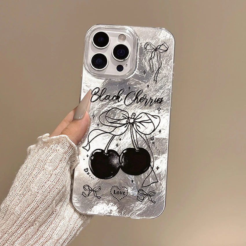 깃털 질감 폰 케이스 (아이폰 16, 15, 14, 13 Pro, 12, 11 Max Plus, 16Pro용) 체리 페인팅 폰 케이스, 맞춤형 15Promax 커버