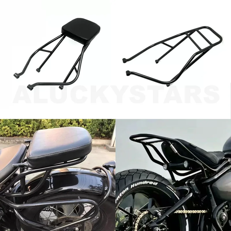 Motorcycle Rear Luggage Rack With Passenger Seat Pad Mat Cushion For Triumph Bonneville Bobber 2017-2023 Accessories