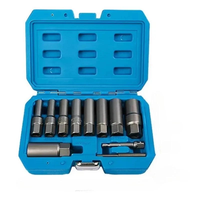 

11 pcs Extended Upgrade Damaged Impact Socket Set Nut Bolt Extractor Remover Cr Mo Steel 6mm-19mm Car Repair Hand Tools Kit