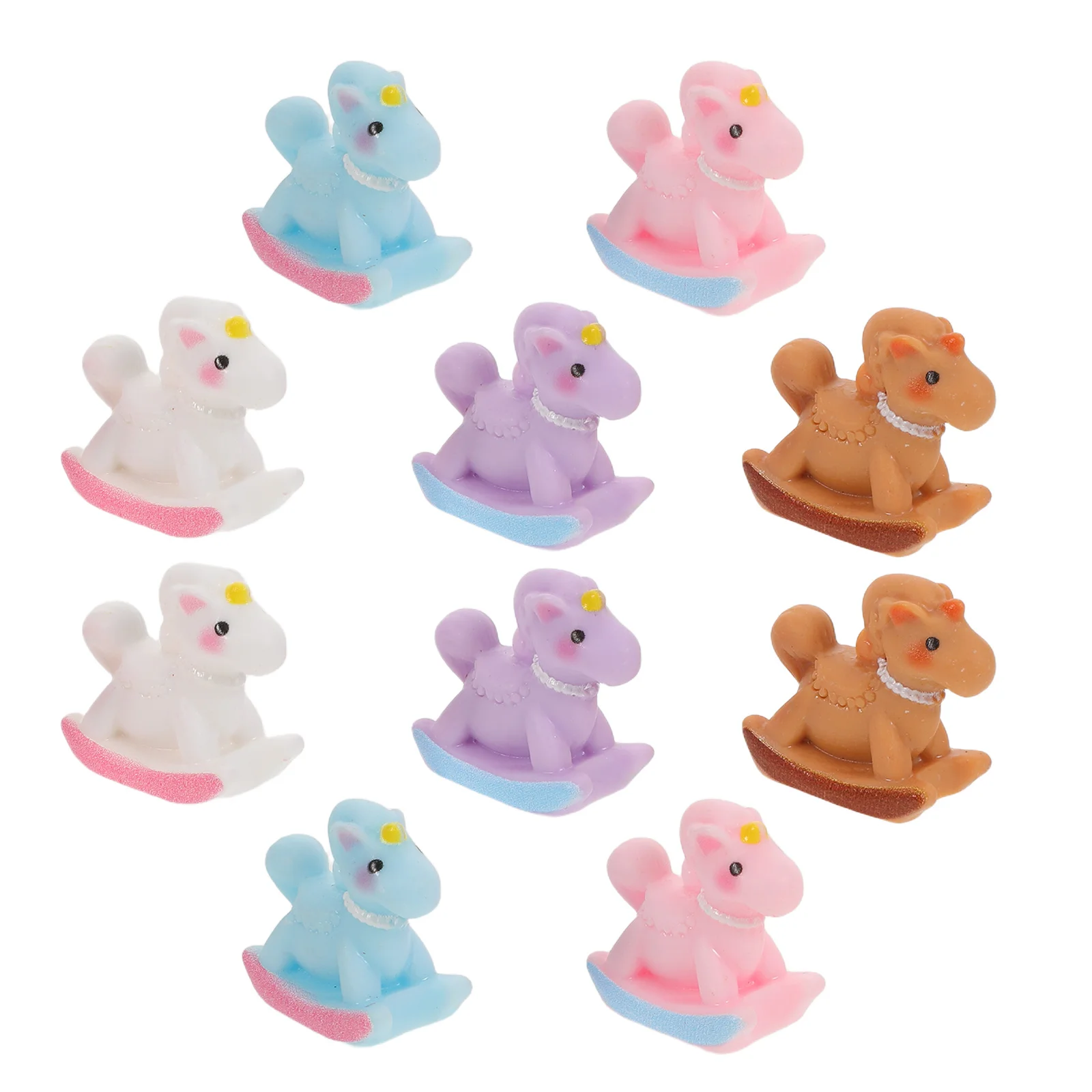 10Pcs Macaron Color Resin Mini Rocking Horse Figurines Miniature DIY Craft Accessories Birthday Cake Toppers Dollhouse Decor