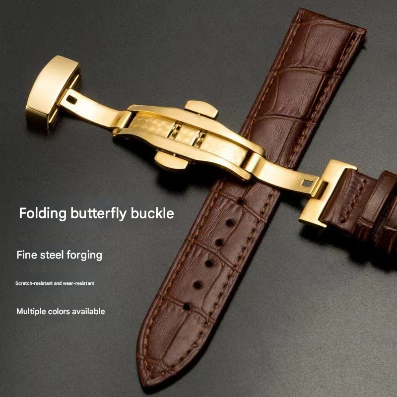 Leather strap, men's and women's genuine leather watch strap, universal butterfly buckle, needle buckle, watch chain accessories