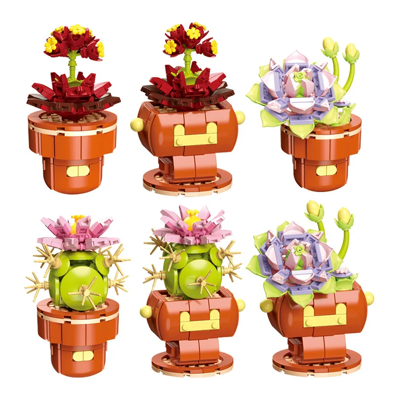 Flower Potted Plant Succulents Building Blocks Ornaments Models Home Decoration Flower Bouquet MOC Bricks Assembly Toy Kids Gift