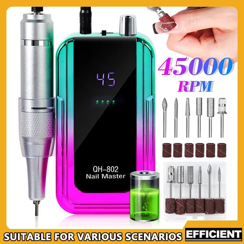 充電式電動ネイルドリルマシン 45000RPM レーザーグラデーションカラー 低騒音 マニキュアポリッシュリムーバー＆ドリルサンダー