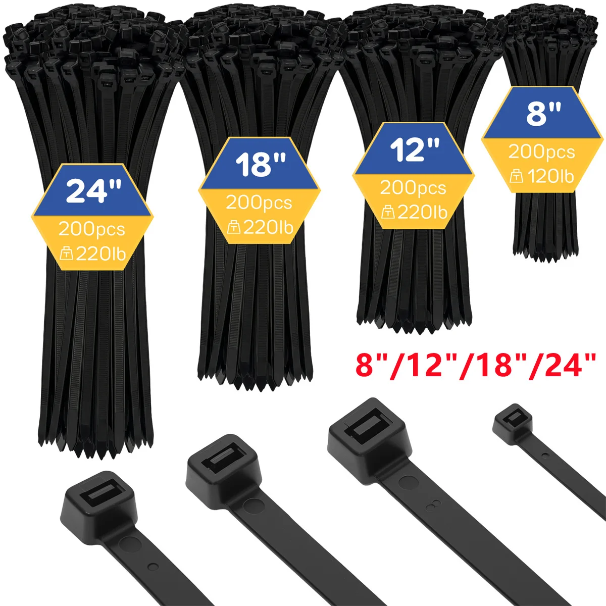 200/800pcs Nylon Cable Zip Ties Adjustable Self-locking Cord Ties Durable Plastic Cable Ties Binding Wrap Straps for Office