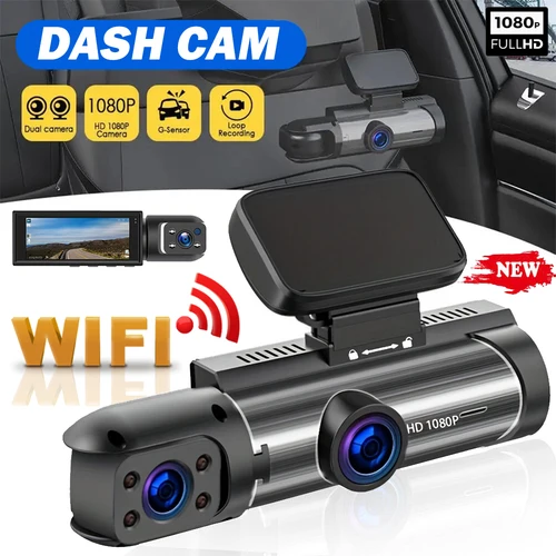 Cámara de salpicadero Dvr para coche, videocámara Dual para vehículo, cámara de visión trasera, caja negra, WIFI, 1080P