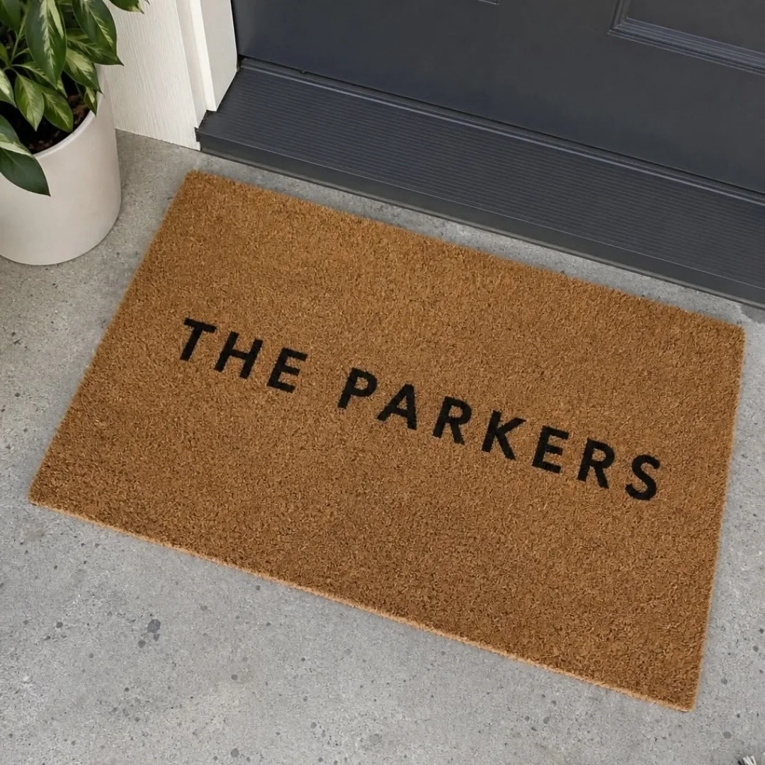 Simple Text Coir Door Mat THE PARKERS Letter Print Minimalist Indoor Outdoor Front Entryway Welcome Doormat Home Decor Rug