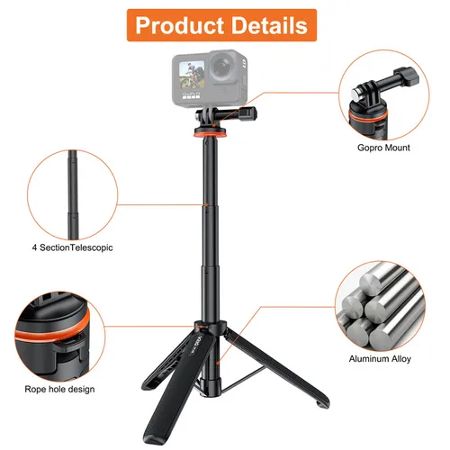 Imagen 2 del producto Palo de Selfie trípode mango de soporte de trípode extensible para GoPro 13 12 11 10 9 Insta 360 X5 X4 DJI OSMO 360 Action 6 5 Pro accesorio