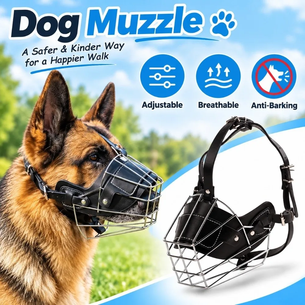 Adjustable Dog Muzzle Anti-Barking Breathable Basket Muzzle Anti-Indiscriminate Eating Anti-Bite Pet Mouth Mask Medium Dog