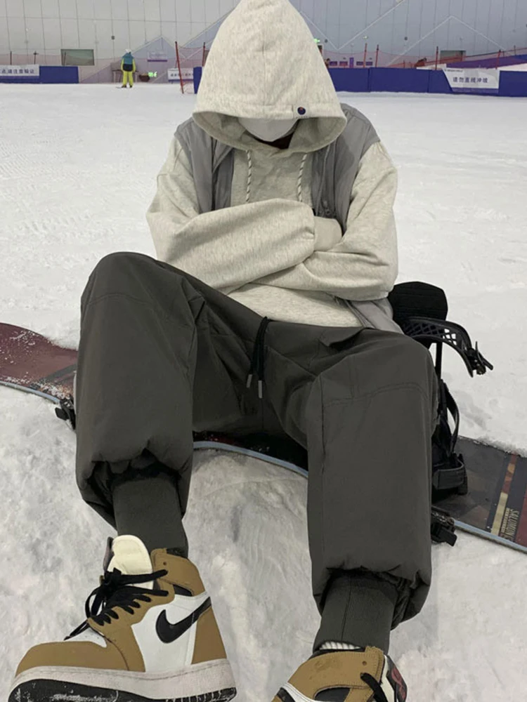 

Men's Winter Thiened Warm Trousers Casual down Ski Pants Youth Trendy Brand Outerwear Cold-resistant Sports Trousers