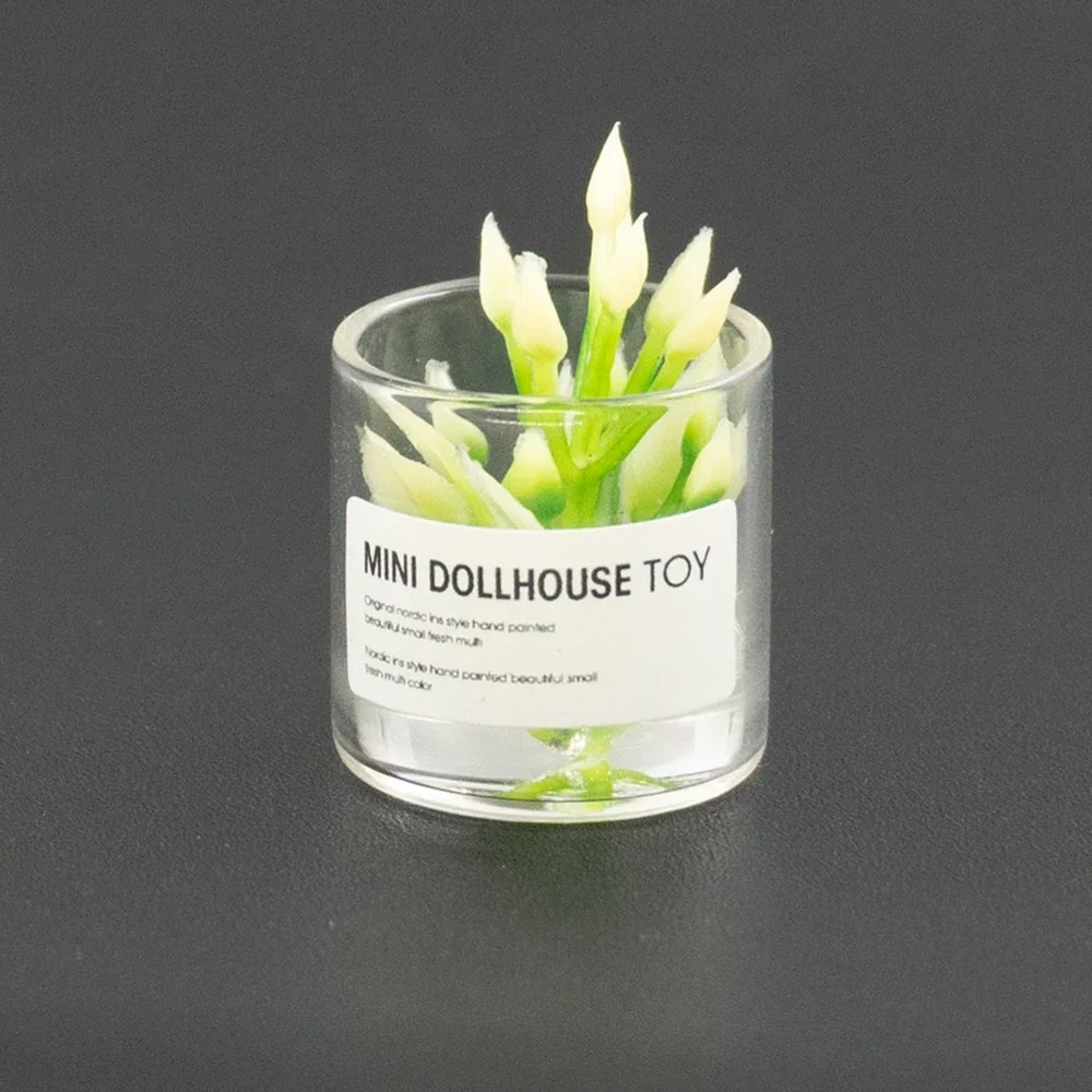 1Pcs 1/12 Dollhouse Miniature Accessories Mini Glass Bottle Green Plants Model  for Doll House Decoration ob11