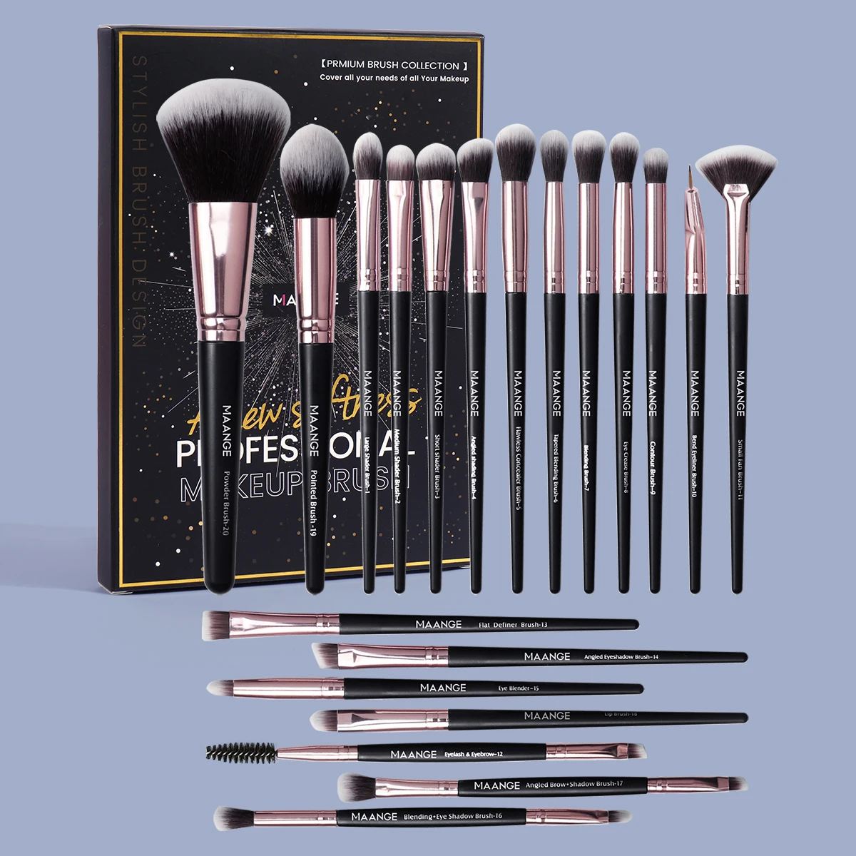 Ensemble de pinceaux de maquillage, 20 pièces, avec boîte, poudre cosmétique professionnelle, ombre à paupières, fond de teint, mélange de Blush, outil de beauté pour femmes