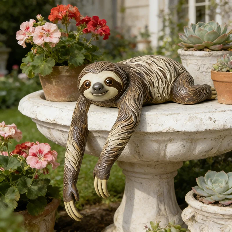 Nautical Healing Resin Sloth Figurine (Lazy Sloth Garden Statue) Handmade Hand-painted Soft Gentle Texture Relaxed