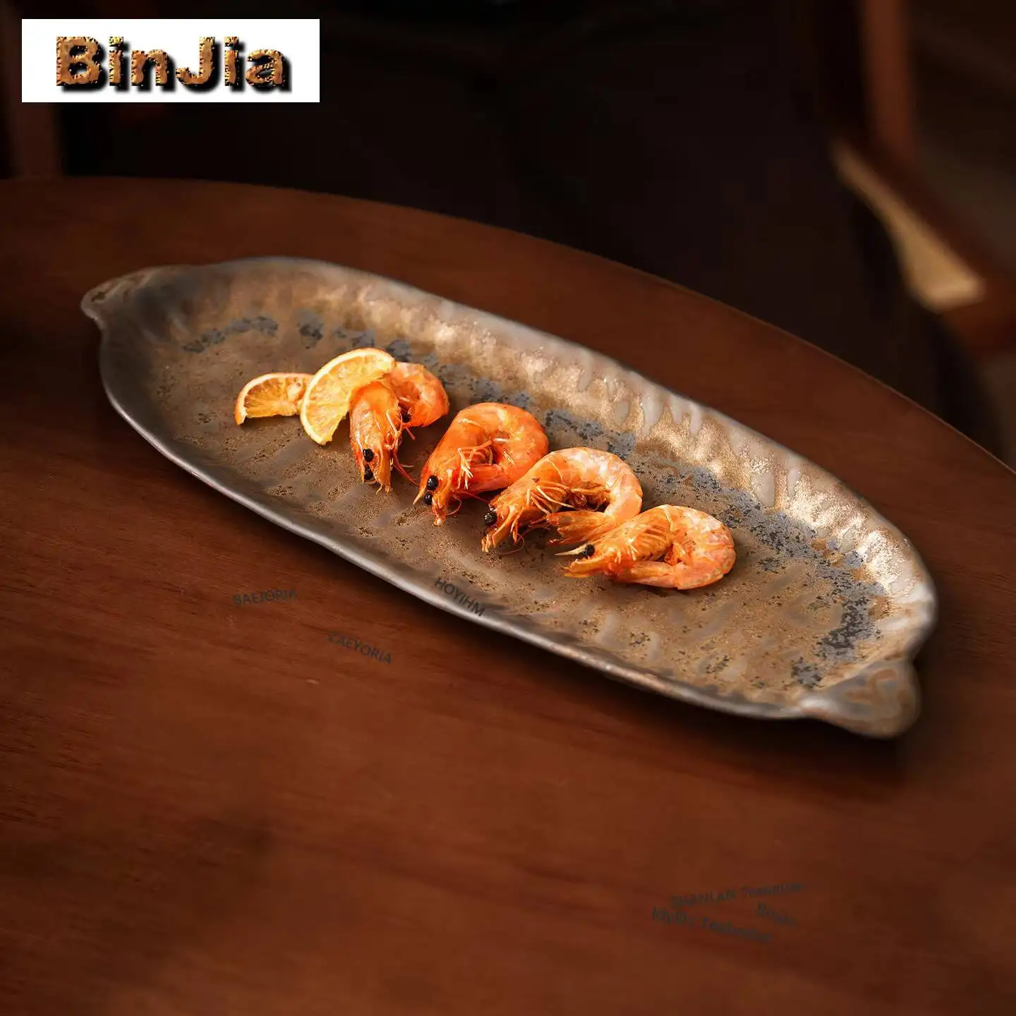 Kiln Fambe Gilded Glaze Double-ear Long Strip Plate New Household Fish Plate Dessert Plate High-end Commercial Serving Plates view 4