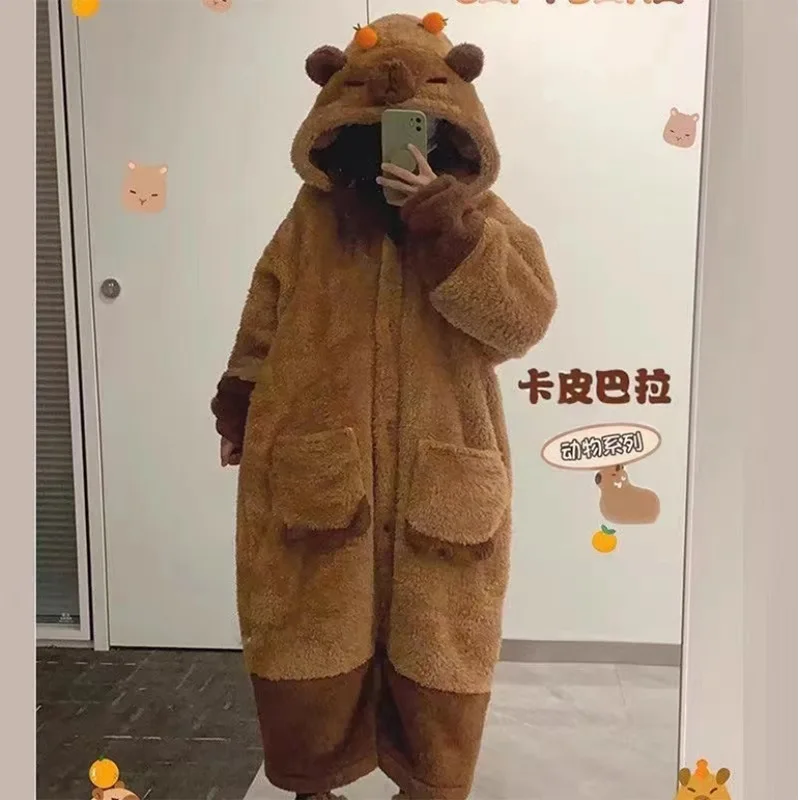 Capybara Pajamas Long Sleeve Robe Pants Animal Autumn Homewear Winter Sleepwear Cosplay Costume for Women and Men