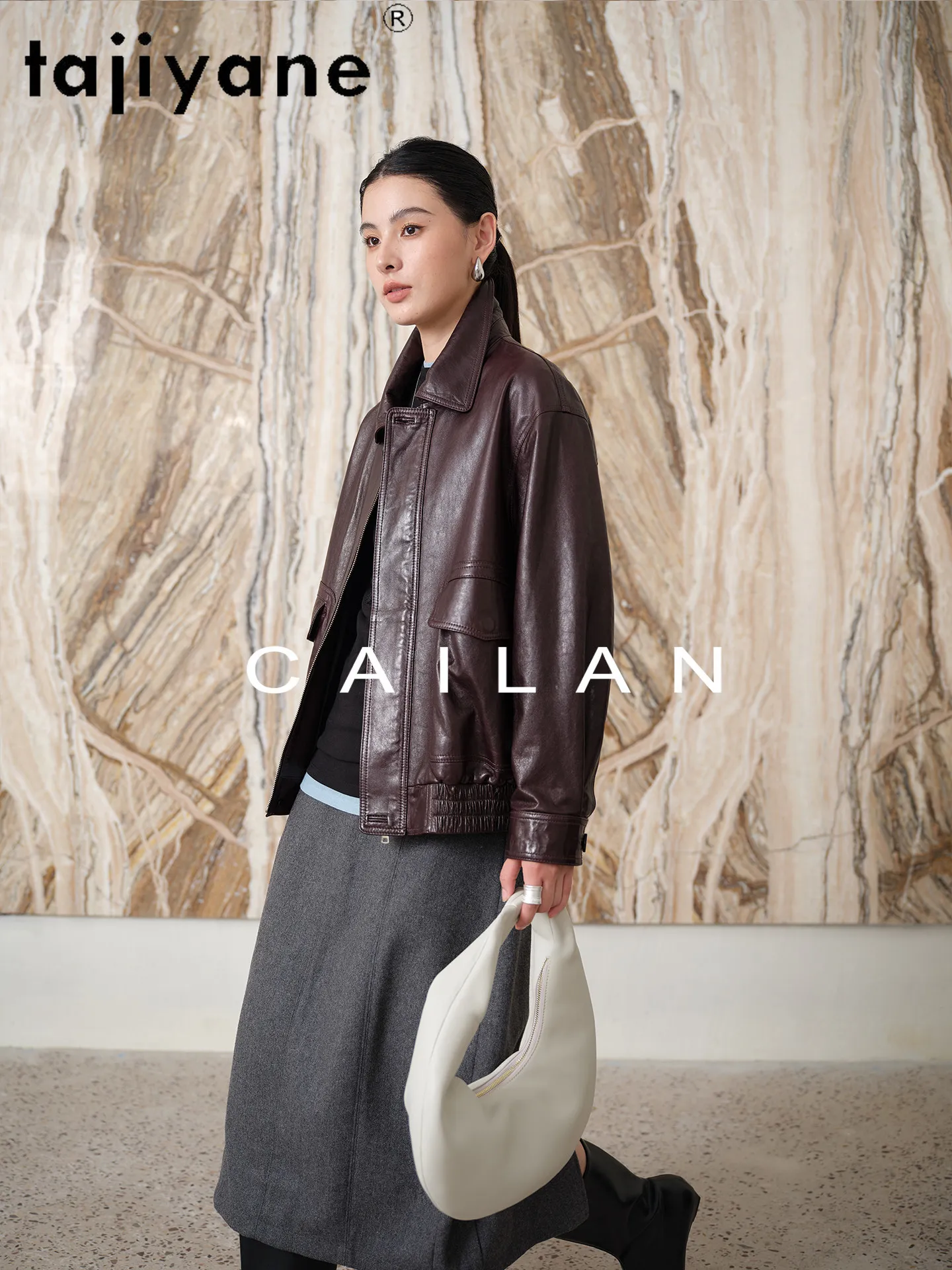 TAJIYANE シープスキンレザージャケット女性ショートスタイリッシュコートカジュアル本革ジャケット 2026 秋の女性服 косуха женская