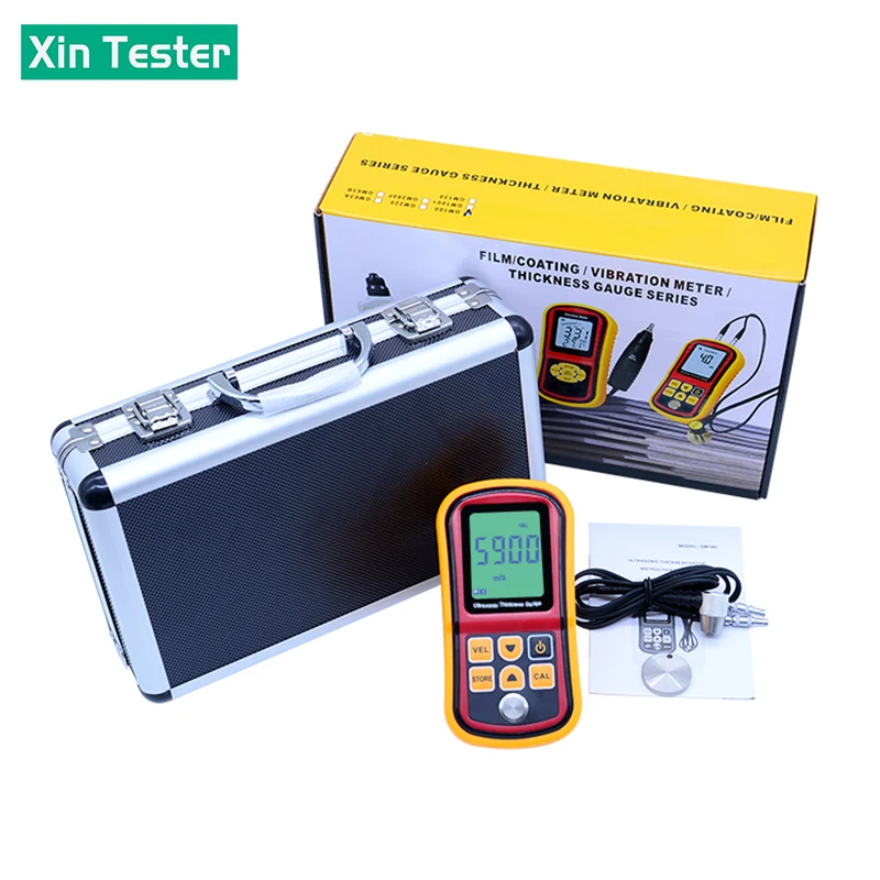 Xin Tester Digital Ultrasonic Thickness Gauge Tester LCD Display Metal Glass 1.2-225mm Sound Velocity Meter 0.1mm Resolution