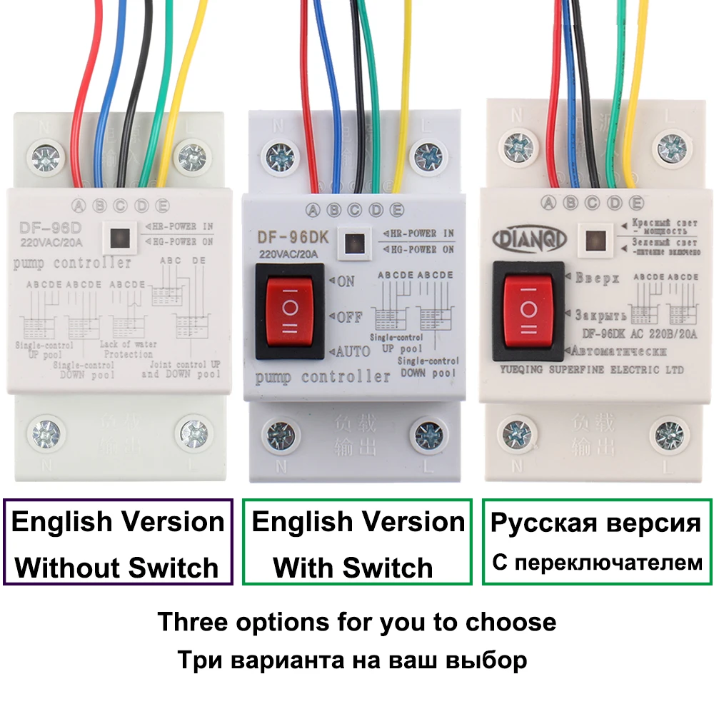 DF-96ED Automatic Water Level Controller Switch 20A 220V Water tank Liquid Level Detection Sensor Water Pump Controller 2m wires