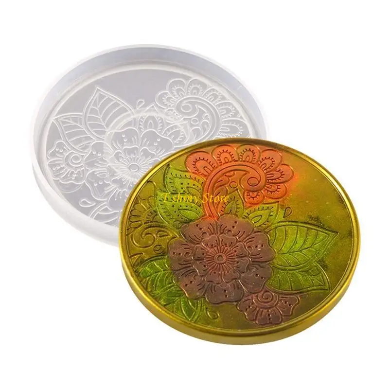 N58F Patterned Round UV Epoxy Resin Mold Handmade Cup Mat Mug Pad Silicone Mould DIY Crafts Jewelry Home Decorations