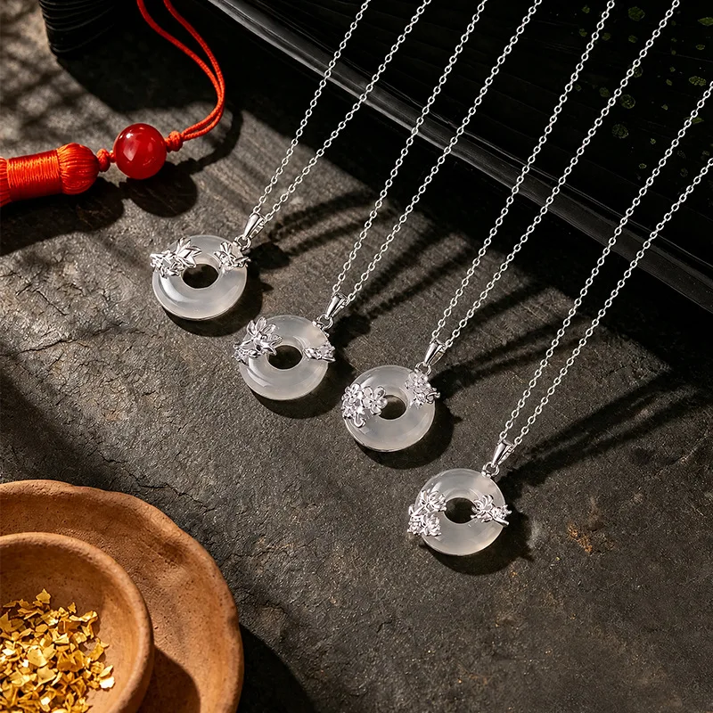 Bracelet Hand String Twelve Flower Gods Sterling Silver 925 Chalcedony Necklace Women's New Chinese Style National Tide Lotus