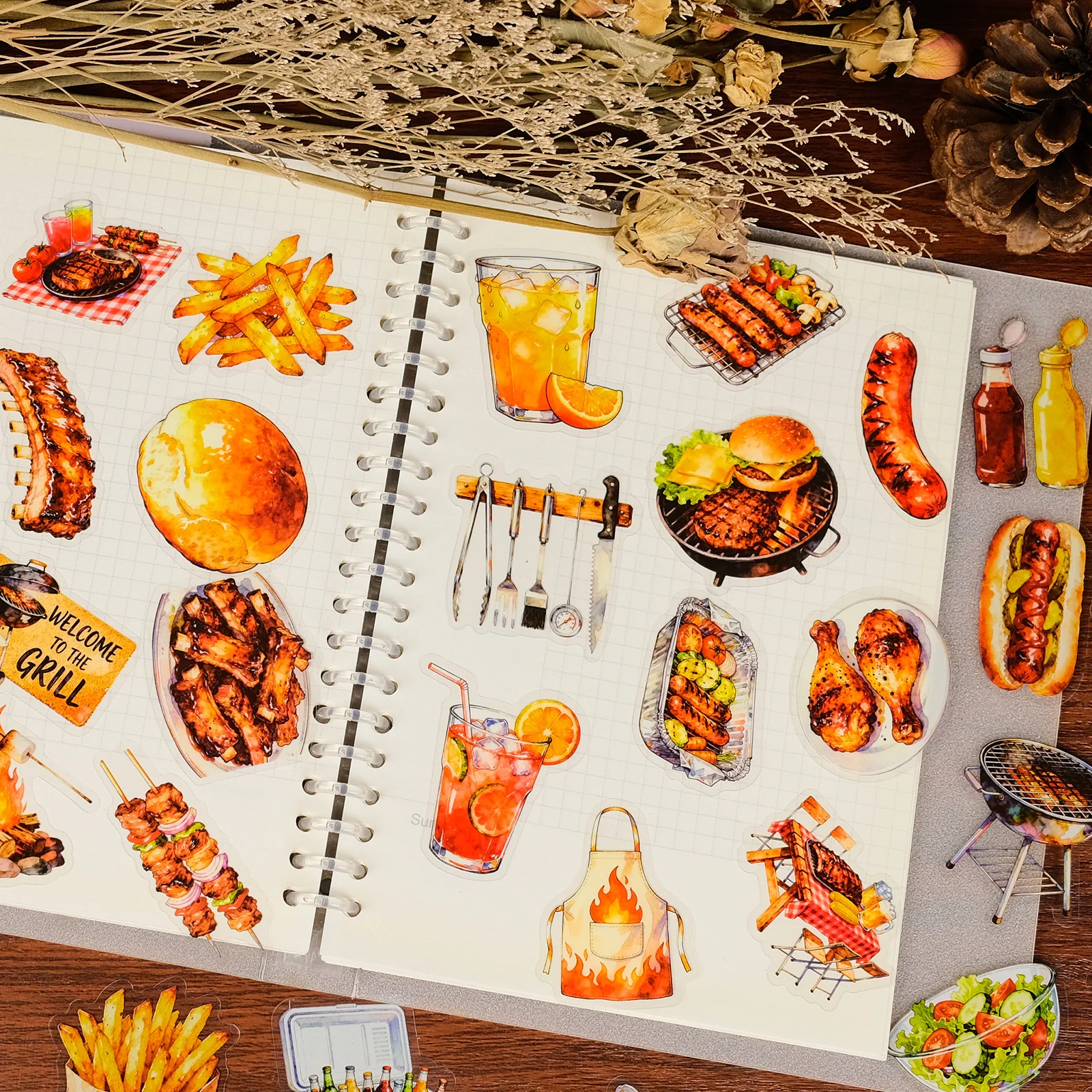 56/112Pcs BBQ Food Kitchen Theme PET Stickers, Stationery Notebook Phone Guitar Gift Box Luggage Fridge Decor Aesthetics Decals