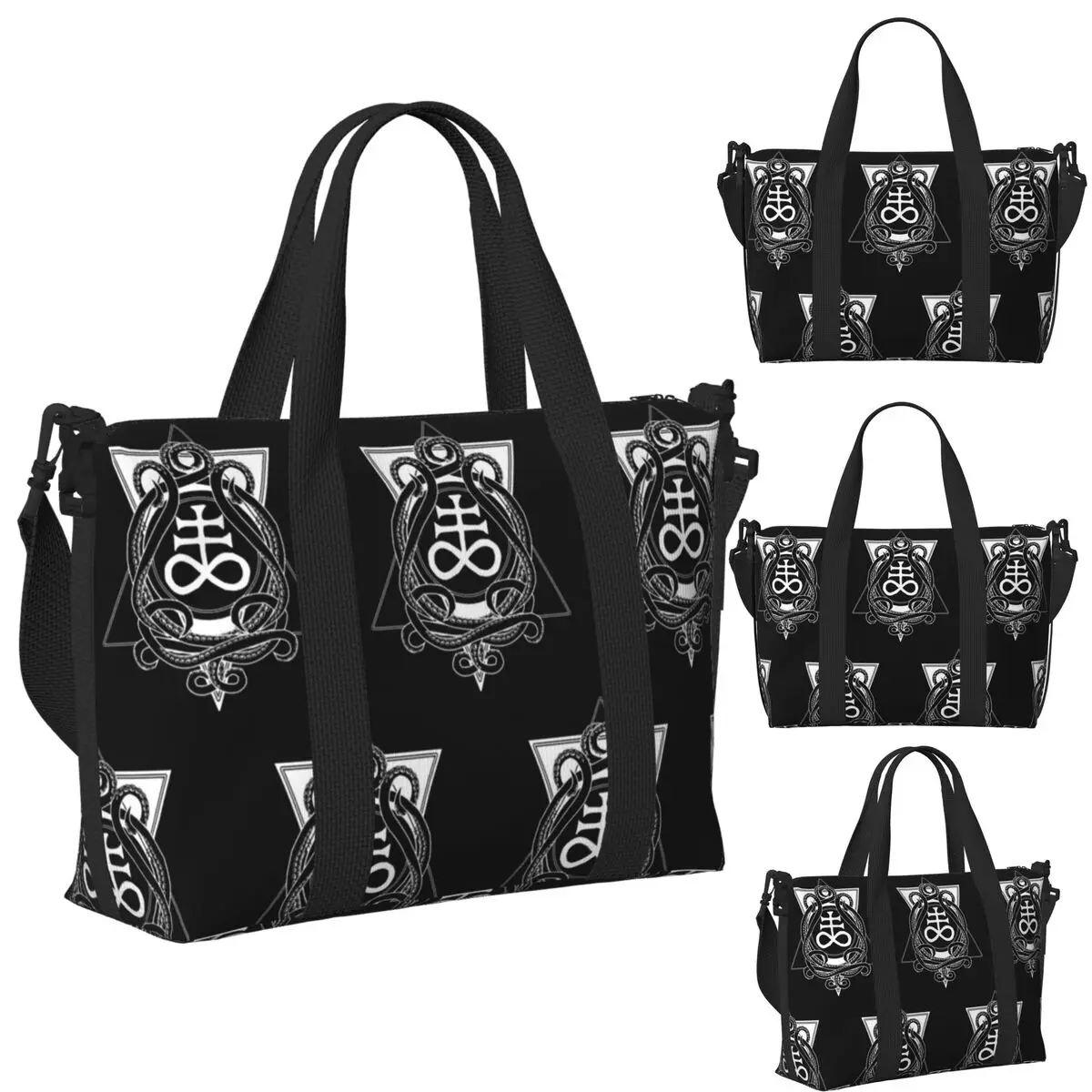 

Satanic Cross Leviathan's Cross And Tentacles Beach Travel Bag Tote Bags for Gym Sport Women Shopping Duffle Shoulder Bag