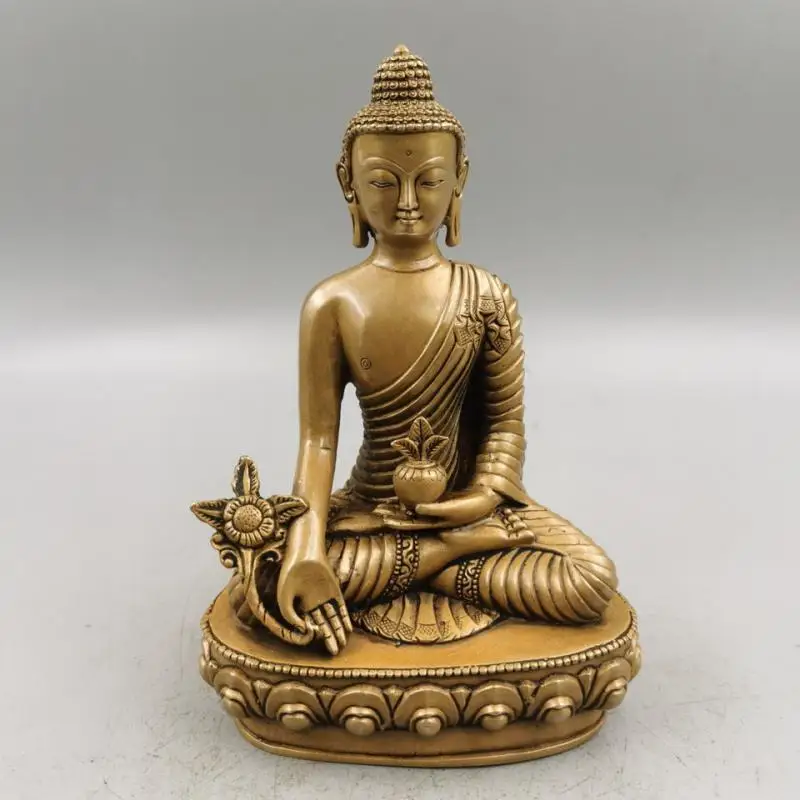 

7"old Tibetan Buddhism Bronze Temple Sakyamuni Shakyamuni Medicine Buddha Statue