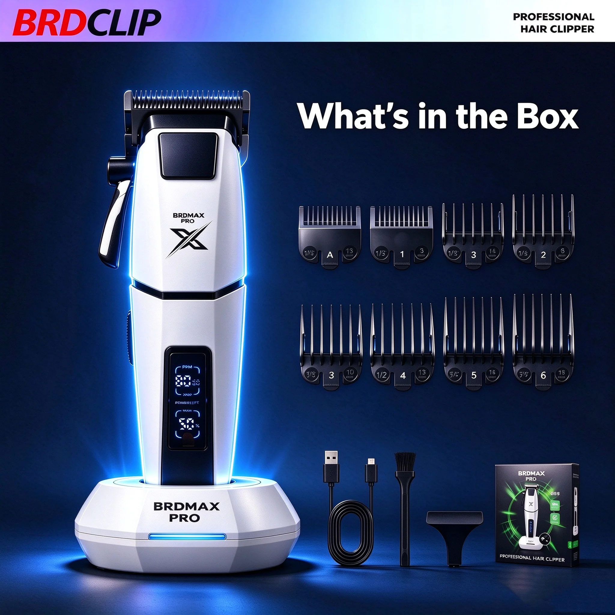 BRDCLIP Weißer Profi-Haarschneider für Friseursalons, 8000 U/min, Geräuscharme Keramikklinge, Herren-Haarschneidemaschine – Detail 6