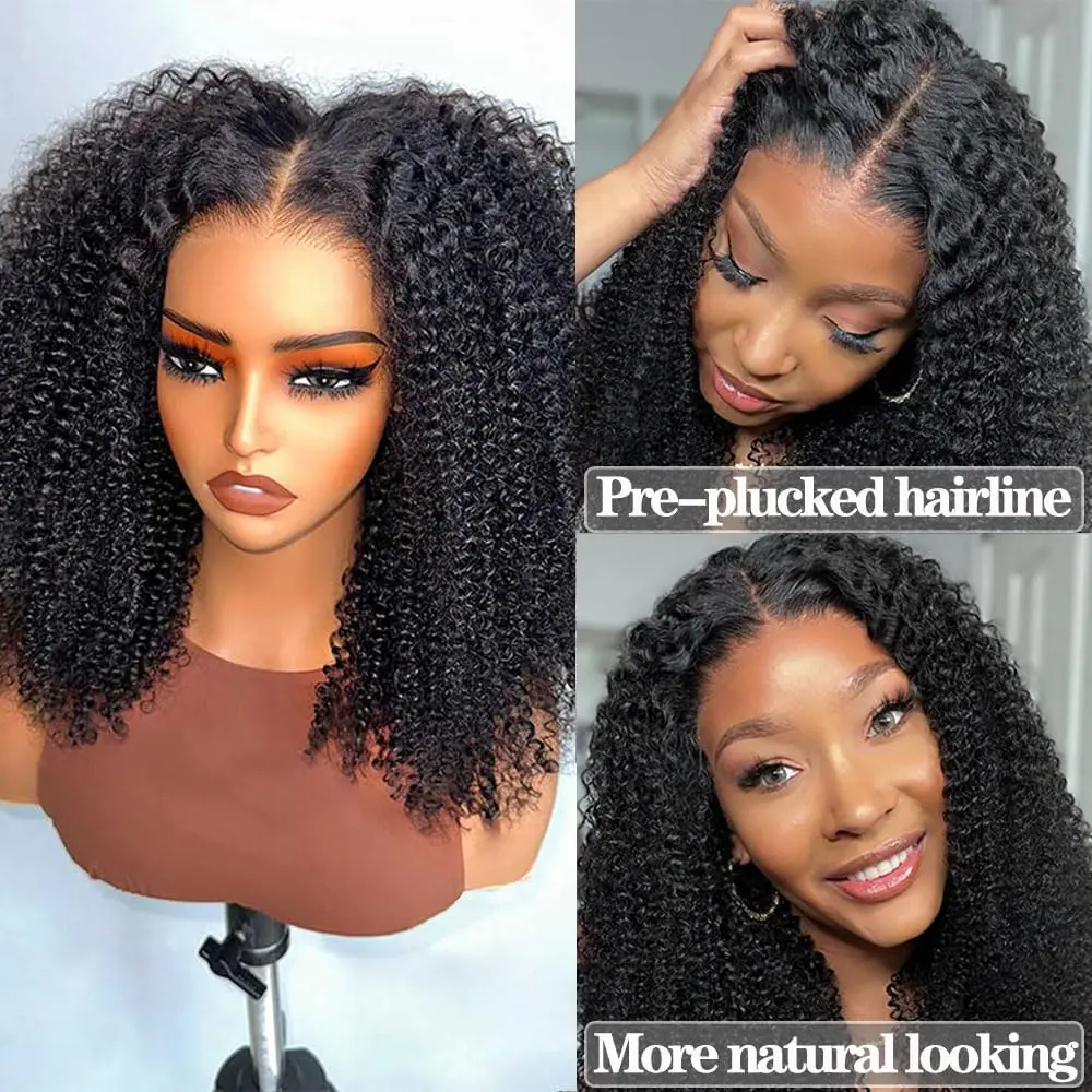 Kinky Curly Short Bob 13x4 Transparent Lace Front Glueless Wig Pre Plucked Human Hair Ready To Wear Brazilian Invisible Lace Wig