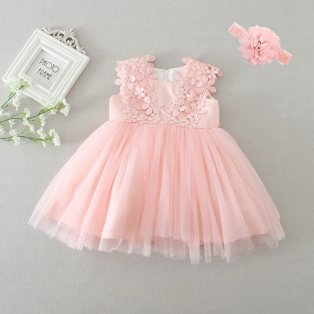 hot baby dresses girl pink lace flower baptism dress birthday party baby girl clothes vestido infantil menina 3-24M