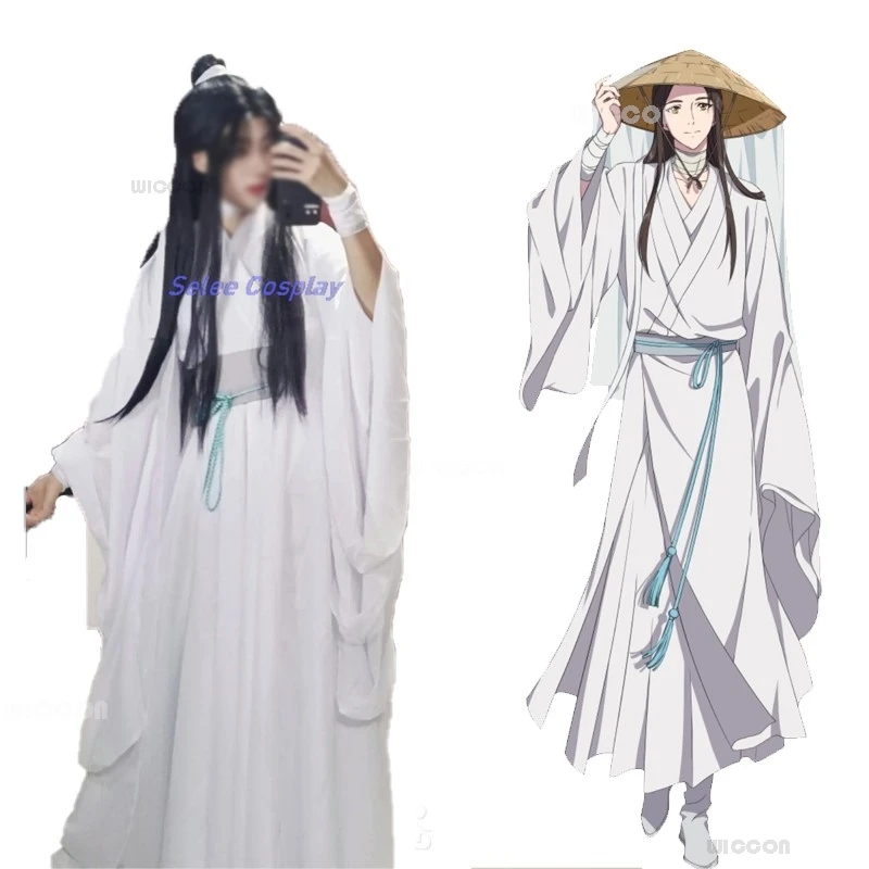 Xie Lian Cosplay Costume Wigs Tian Guan Ci Fu TGCF Xielian Hat Unisex Roleplay White Han Fu Anime Fiction Outfit Heaven Official