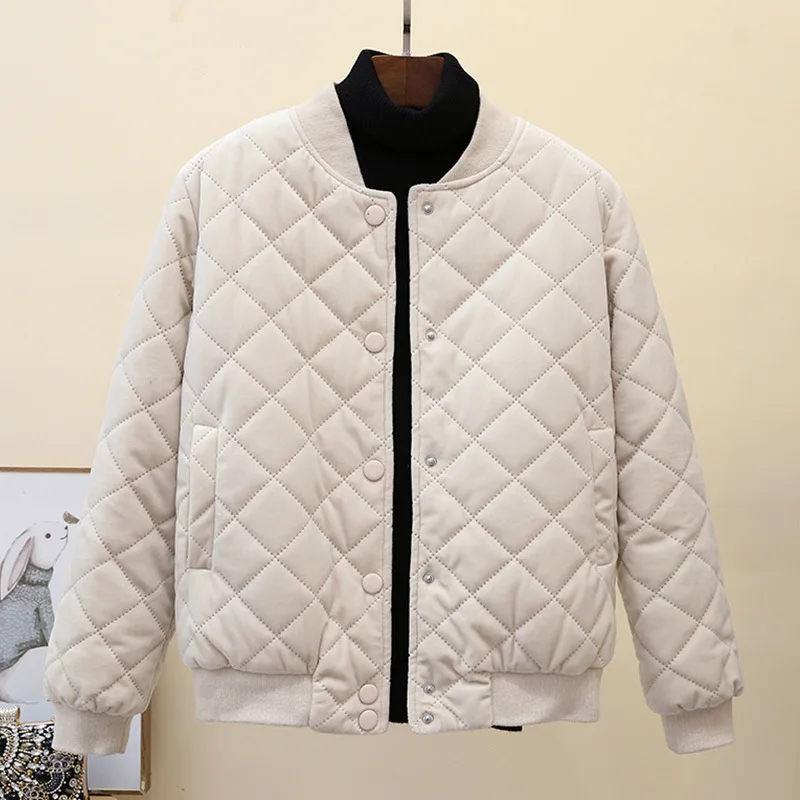 Casaco de inverno coreano feminino simples curto harajuku argyle veludo algodão solto casual acolchoado sólido jeckets feminino puffer parkas