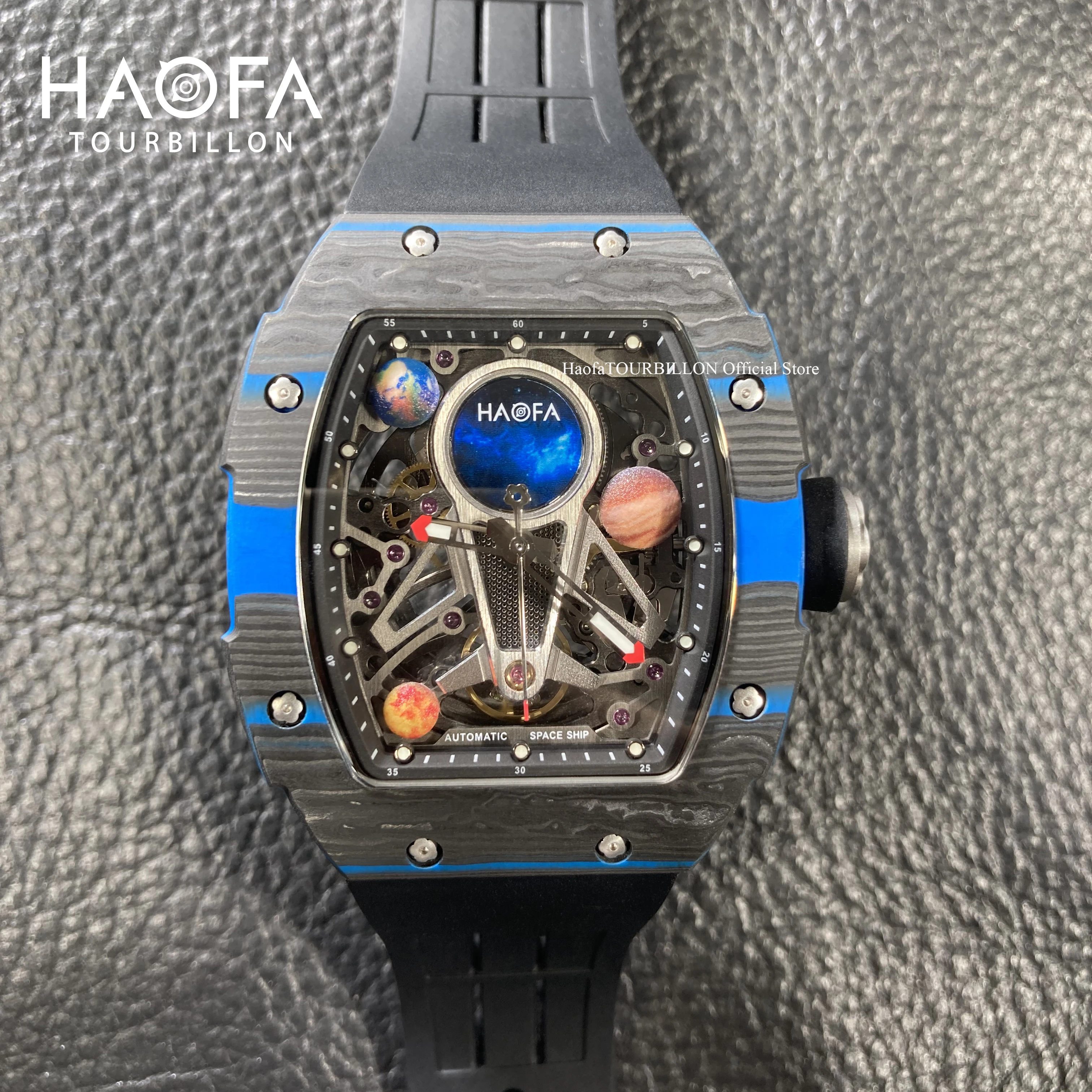 Haofa Automatic Mechanical Watch for Men 3D Interstellar Spacecraft Dial Carbon Fiber Sapphire Waterproof Luminous Watches 1971