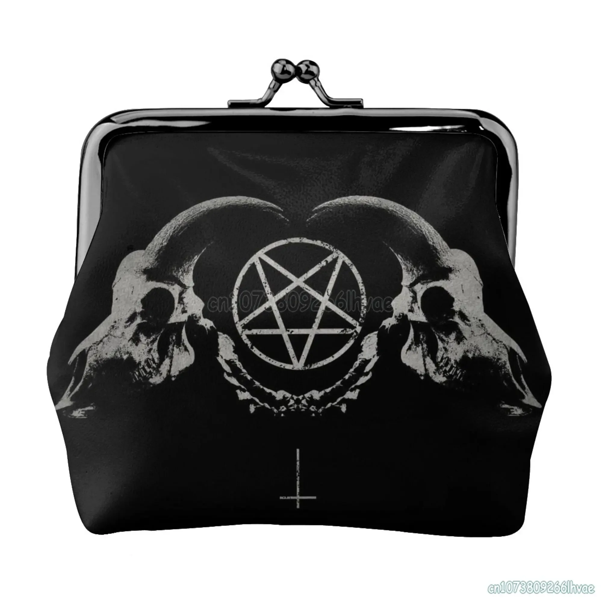 Pentagram Satantic Occult Church of Satan Goat Goth Women Leather Coin Purse Small Change Pouch Closure Buckle Wallet