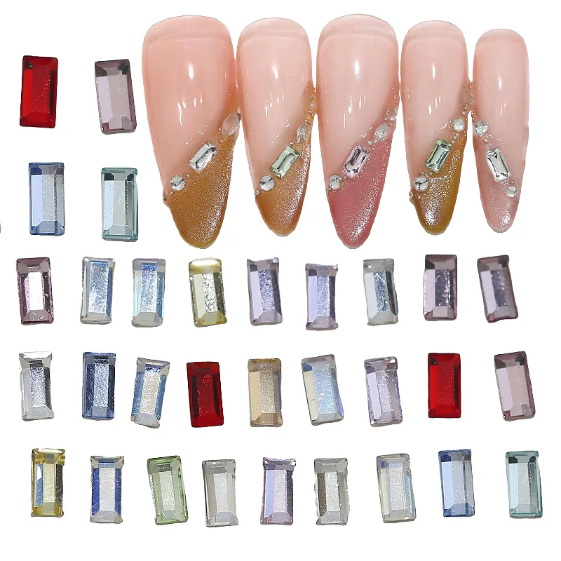 50 STKS Sparkle K9 Kleurrijke 2x4mm Rect Afgeschuinde Diamanten Kristal Strips Glas Nail Art Steentjes Decoraties Manicure Charms