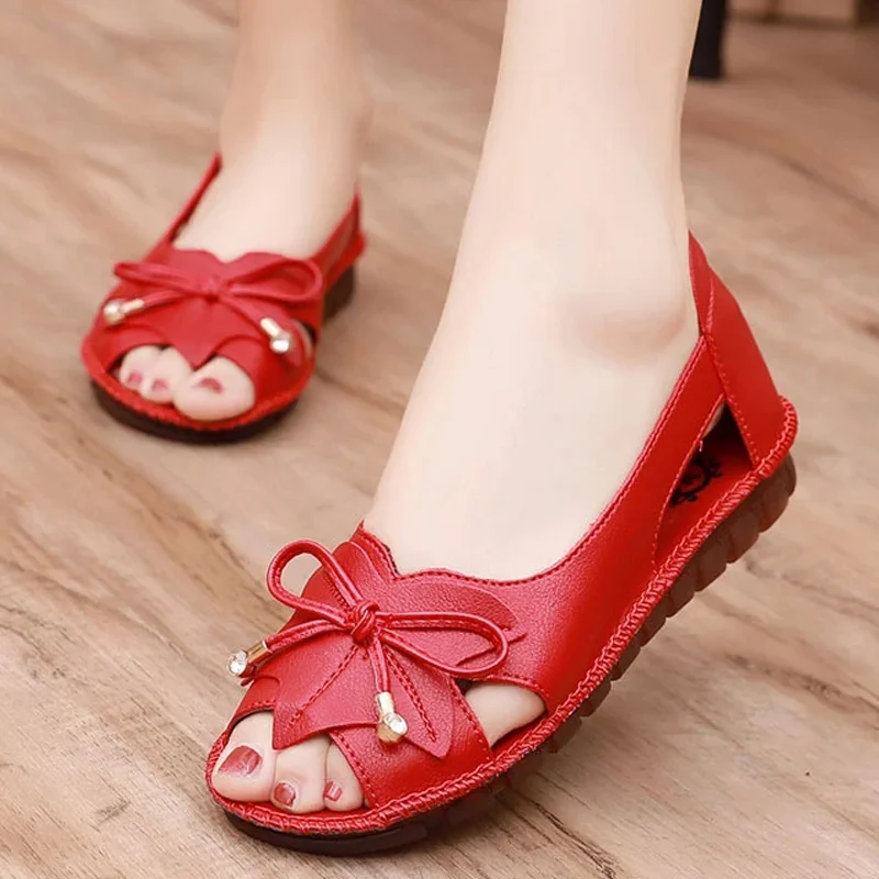 Peep Toe flats summer women butterfly ladies concise mocassini mocassini in pelle scarpe femminili zapatos de mujer