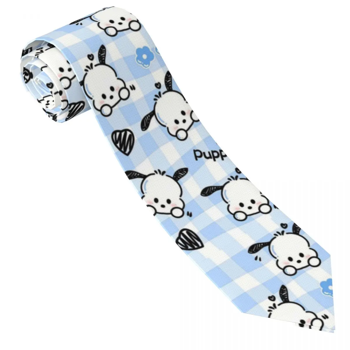 Custom Cute Dog Pochacco Pattern Tie Men Printed Necktie For Wedding Party Mens Silk Tie