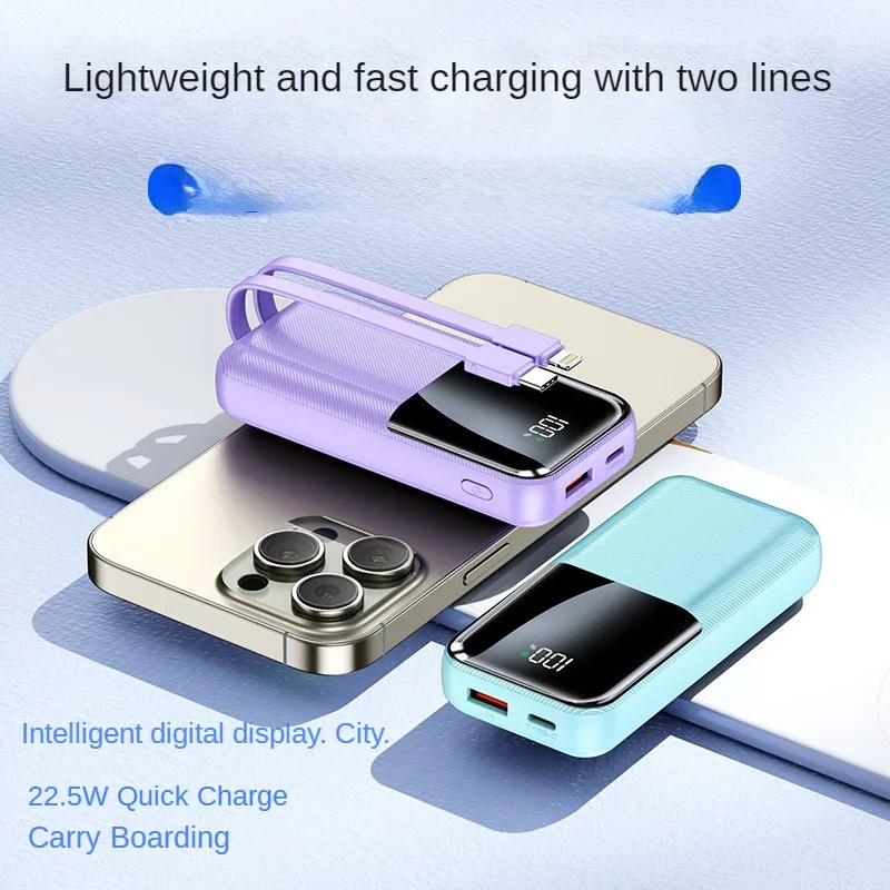 Mini Power Bank with LED Digital Display, Fast Charging, External Spare Battery, Portable Power Bank for iPhone and Huawei, 2000