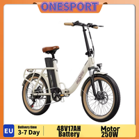 ONESPORT OT16-2 Foldable Electric Bicycle 250W Motor 20* 3.0 Inch Thin Tire E-Bike 48V17Ah Battery City Commuting Electric Bike