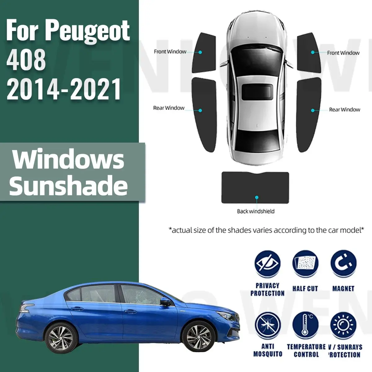 

For Peugeot 408 2014-2021 Magnetic Car Sunshade Shield Front Windshield Frame Curtain Rear Baby Side Window Sun Shade Visor