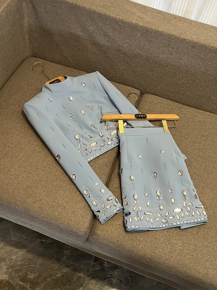 

Faionable Heavy Embellied ort Top And Skirt Set Комплект из двух предметов A0 для женщин Star Sle Летняя коллекция Китай сделано