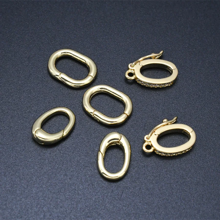 20pcs 18k Gold Plating Anti Fading CZ Setting Opanable Oval Pendant Bail Press Clasp For DIY Jewelry Making Accessory